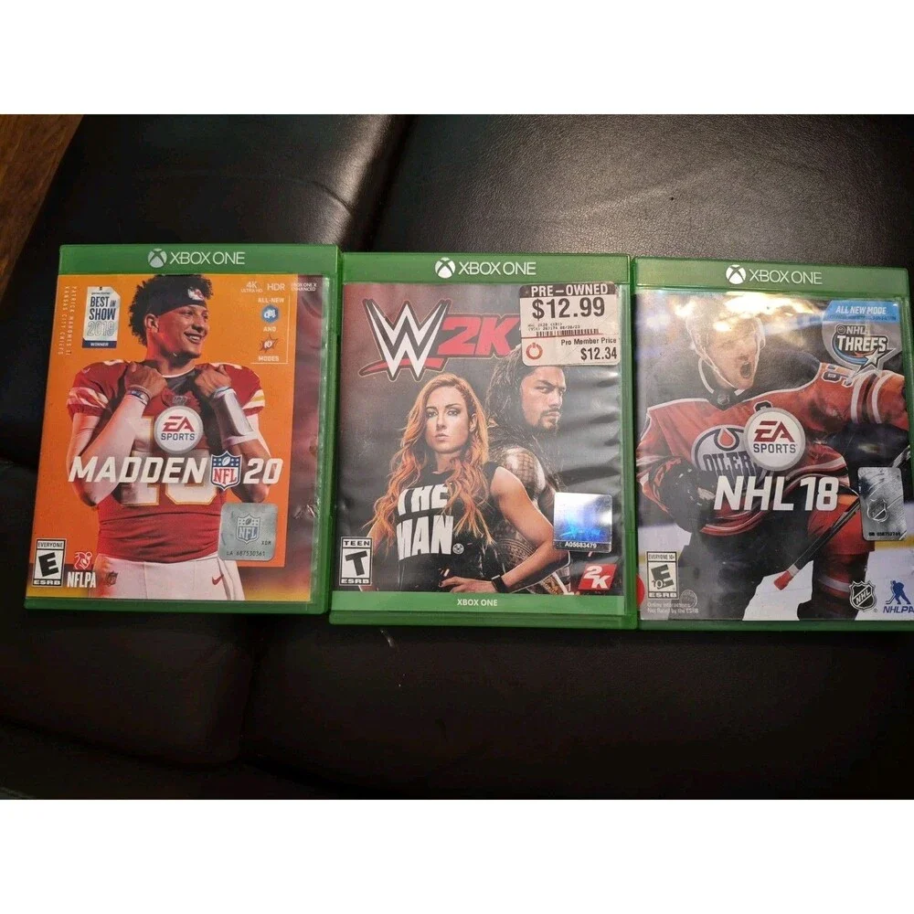 3 Game LOT: WWE 2K20 •Madden 20 • NHL 18 Sports Game Lot Xbox One